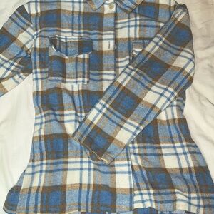 Blue and Brown Plaid Button-Up Shacket